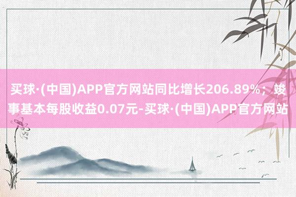 买球·(中国)APP官方网站同比增长206.89%；竣事基本每股收益0.07元-买球·(中国)APP官方网站