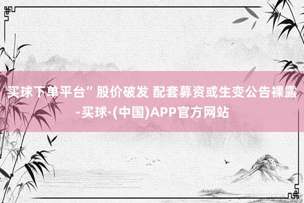 买球下单平台”　　股价破发 配套募资或生变　　公告裸露-买球·(中国)APP官方网站