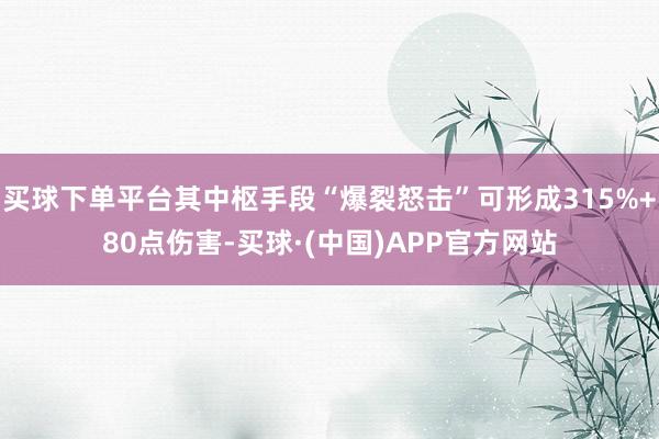 买球下单平台其中枢手段“爆裂怒击”可形成315%+80点伤害-买球·(中国)APP官方网站